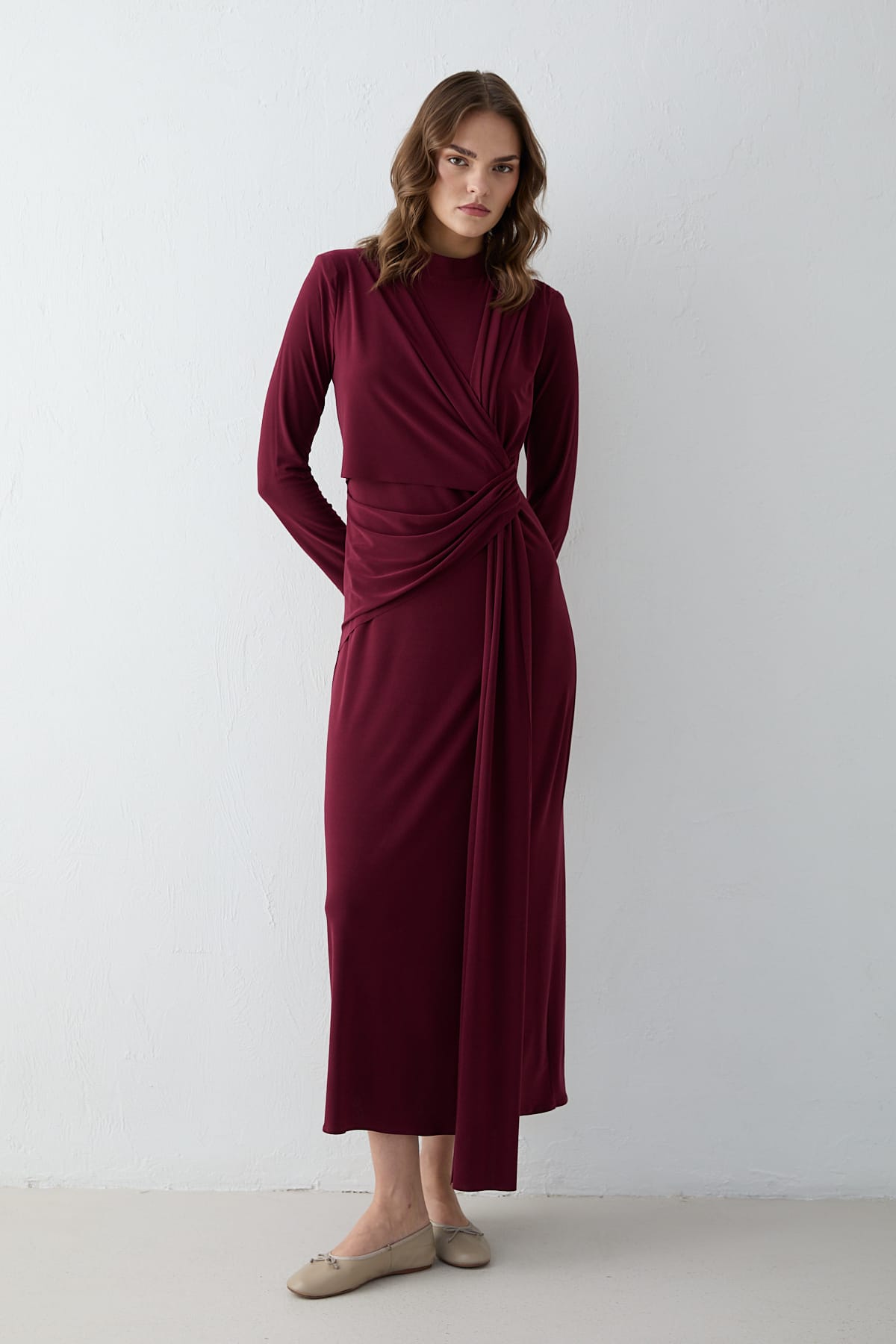 Detaylı Elbise 32-2697 BORDO - Resim 4