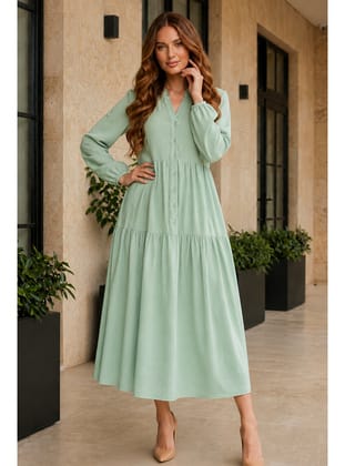 Tesettür Elbise B2527 Mint Yeşili