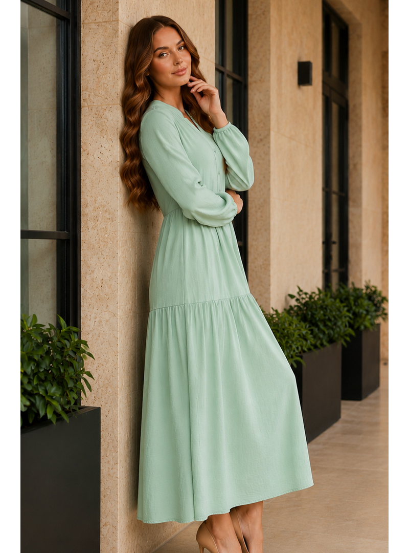 Tesettür Elbise B2527 Mint Yeşili - Resim 4