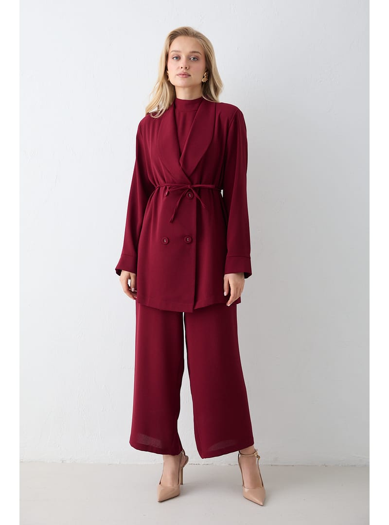 Krep Ceketli Tulum 32-2612 BORDO - Resim 2