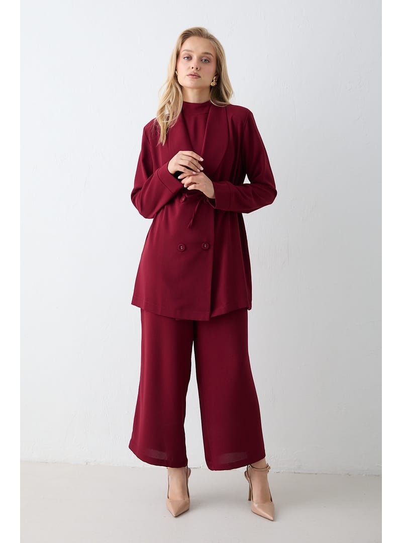 Krep Ceketli Tulum 32-2612 BORDO - Resim 3