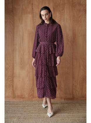 Kat Kat Puantiye Elbise 32-2881 BORDO