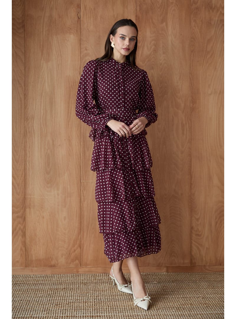Kat Kat Puantiye Elbise 32-2881 BORDO - Resim 2