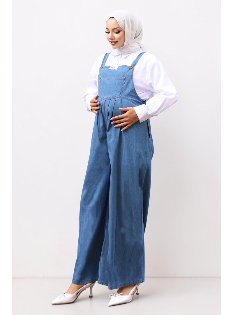 Kanguru Cepli Hamile Tulum Açık Mavi 19248 - Resim 3
