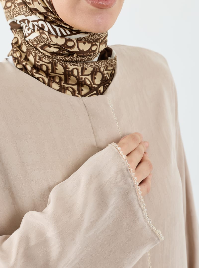 Rüveyda Cupra Taşlı Abaya Bej - 2646 Bej - Resim 2