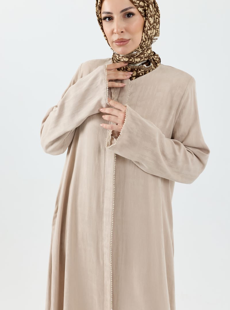 Rüveyda Cupra Taşlı Abaya Bej - 2646 Bej - Resim 3
