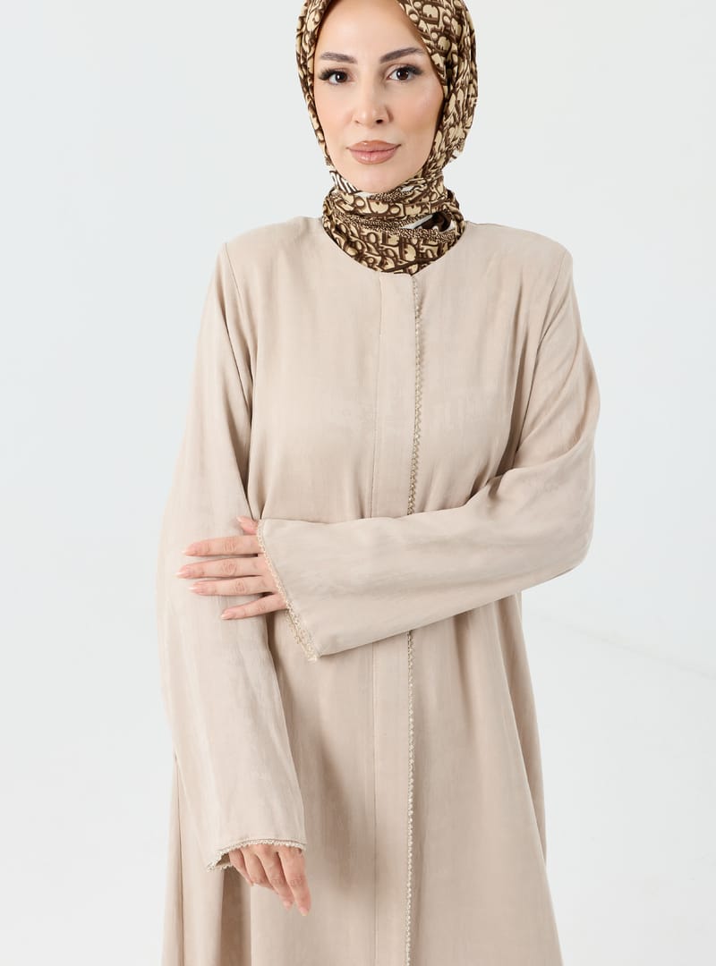 Rüveyda Cupra Taşlı Abaya Bej - 2646 Bej - Resim 4