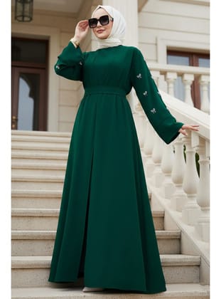 Taş Aplikeli Yeşil Tesettür Abaya 82421Y