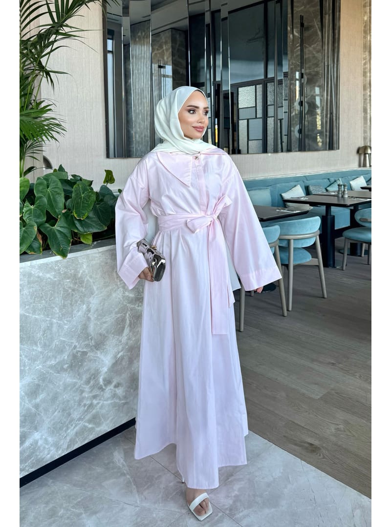 Pembe Yaka Detaylı Poplin Elbise - Resim 2