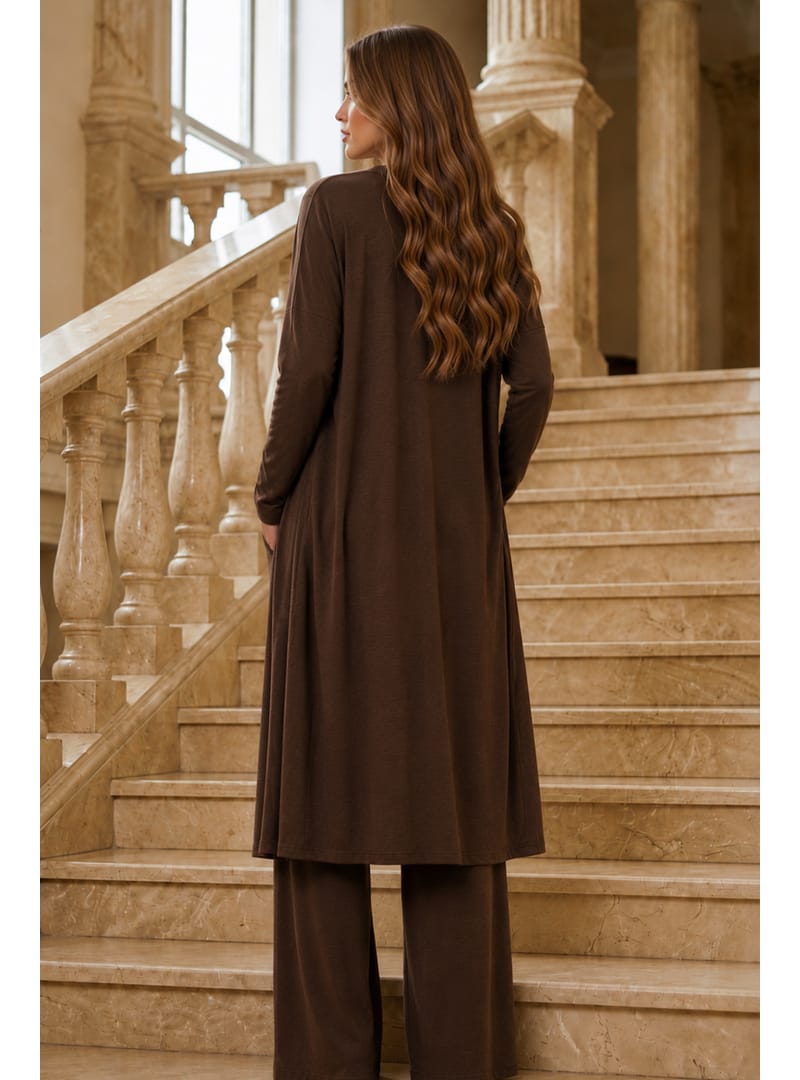 3 Lü Abaya Takım M5319 Kahverengi - Resim 4