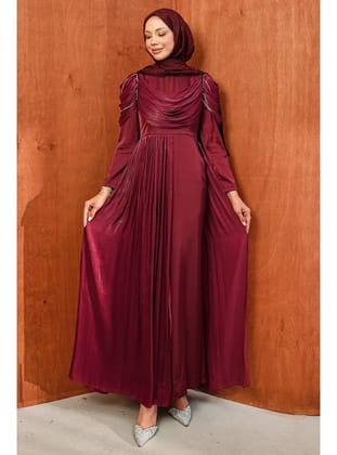Bordo Önü Drapeli Kuyruklu Saten Abiye
