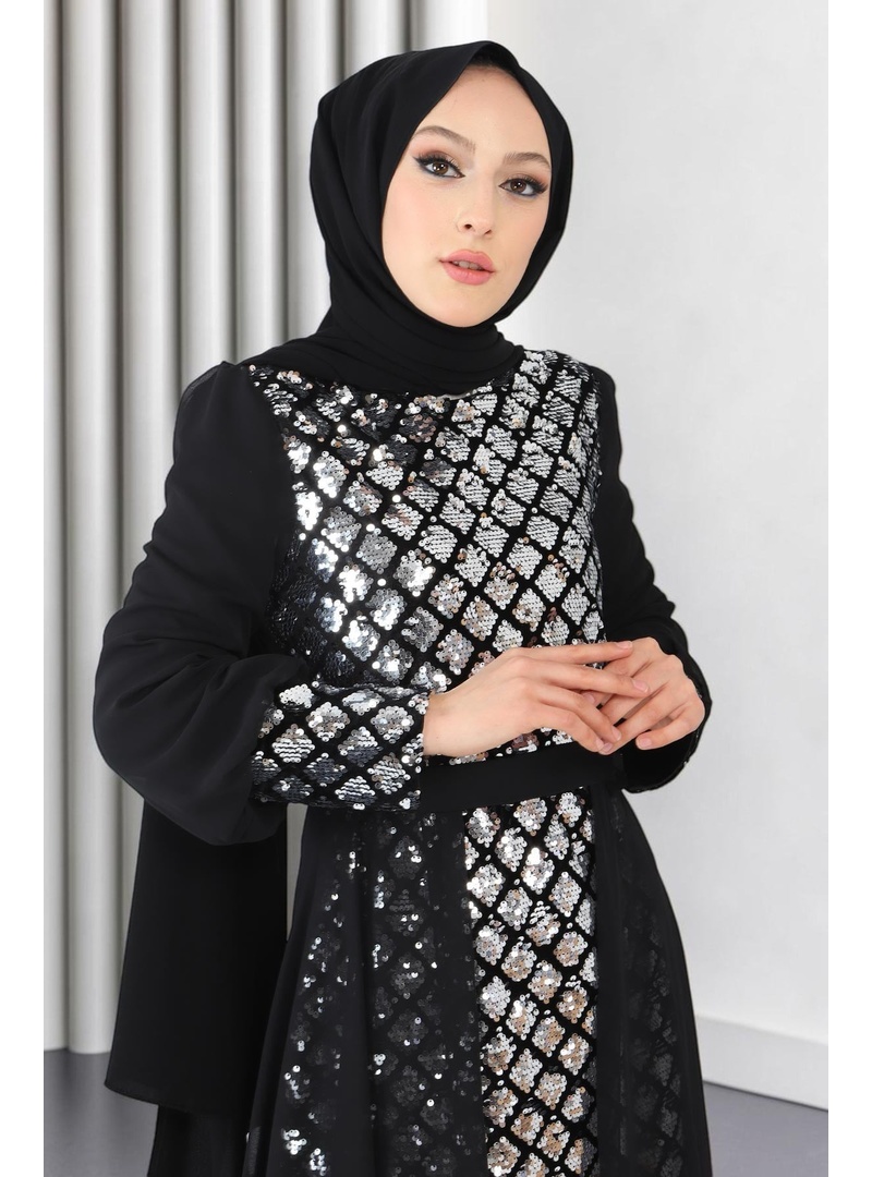 Pulpayetli Şifon Abiye Gümüş 9819 - Resim 2
