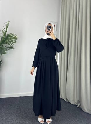 4538 - Kuşak Detaylı Tesettür Elbise Si̇yah-M5