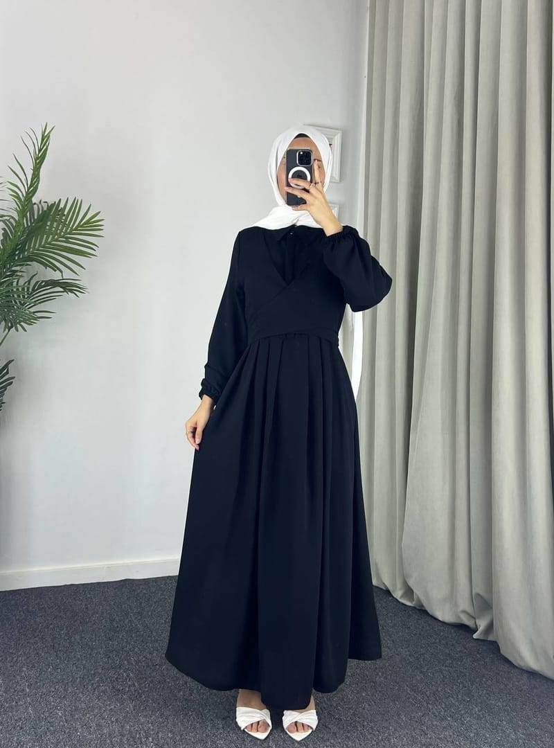 4538 - Kuşak Detaylı Tesettür Elbise Si̇yah-M5 - Resim 2