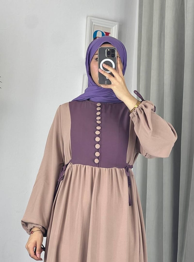 4537 - Pamuklu Tesettür Elbise Pembe-Z17 - Resim 3