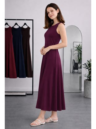 Kolsuz İçlik Elbise N8102 Mor