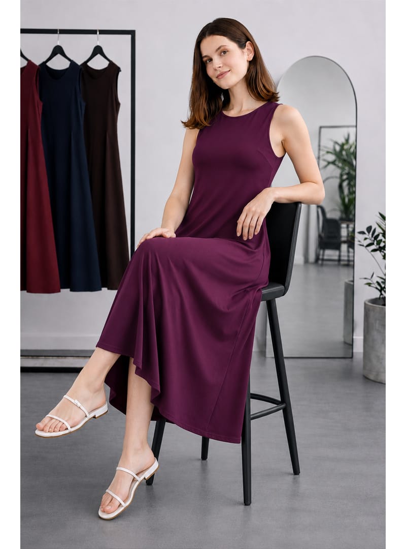 Kolsuz İçlik Elbise N8102 Mor - Resim 3