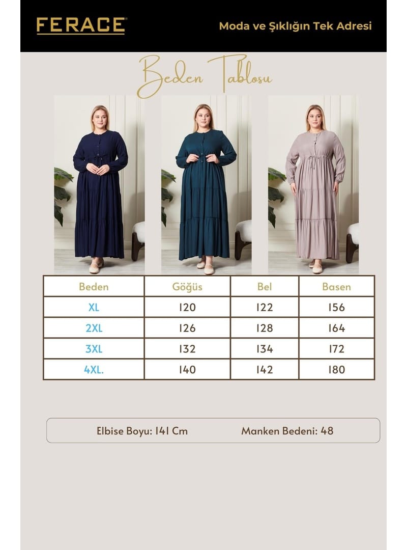 Kadın Büyük Beden Düğmeli Belmando Elbise siyah - Resim 2