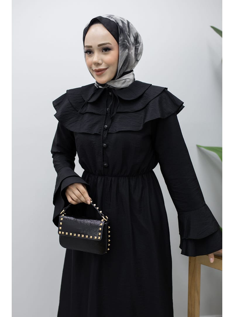 Bebe Yaka Düğmeli Elbise TSD260250 Siyah - Resim 2