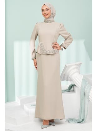 Taş Taş Detaylı Peplum Tasarım Abiye