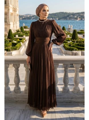 Taşlı Yaka Drapeli Kahverengi 4952KH