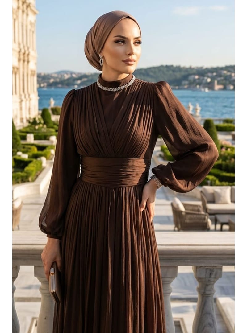Taşlı Yaka Drapeli Kahverengi 4952KH - Resim 2