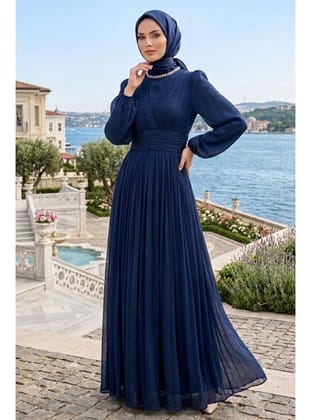 Taşlı Yaka Drapeli Lacivert 4952L