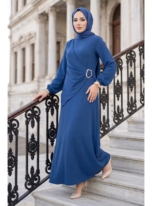 Yandan Tokalı Ayrobin Elbise İndigo HM2914