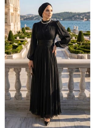 Taşlı Yaka Drapeli Siyah 4952S