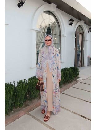 Desenli Şallı Abaya 32-2906 TAŞ