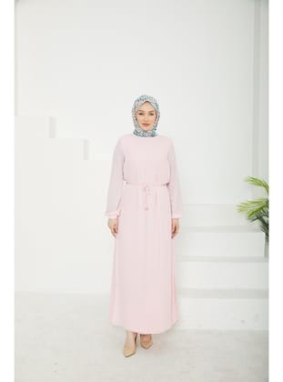 Kolları Lastikli Astarlı Elbise-Rose 25YT927
