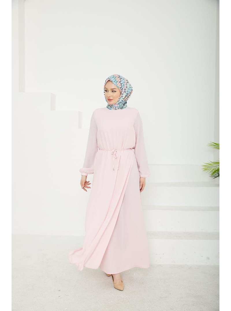Kolları Lastikli Astarlı Elbise-Rose 25YT927 - Resim 2