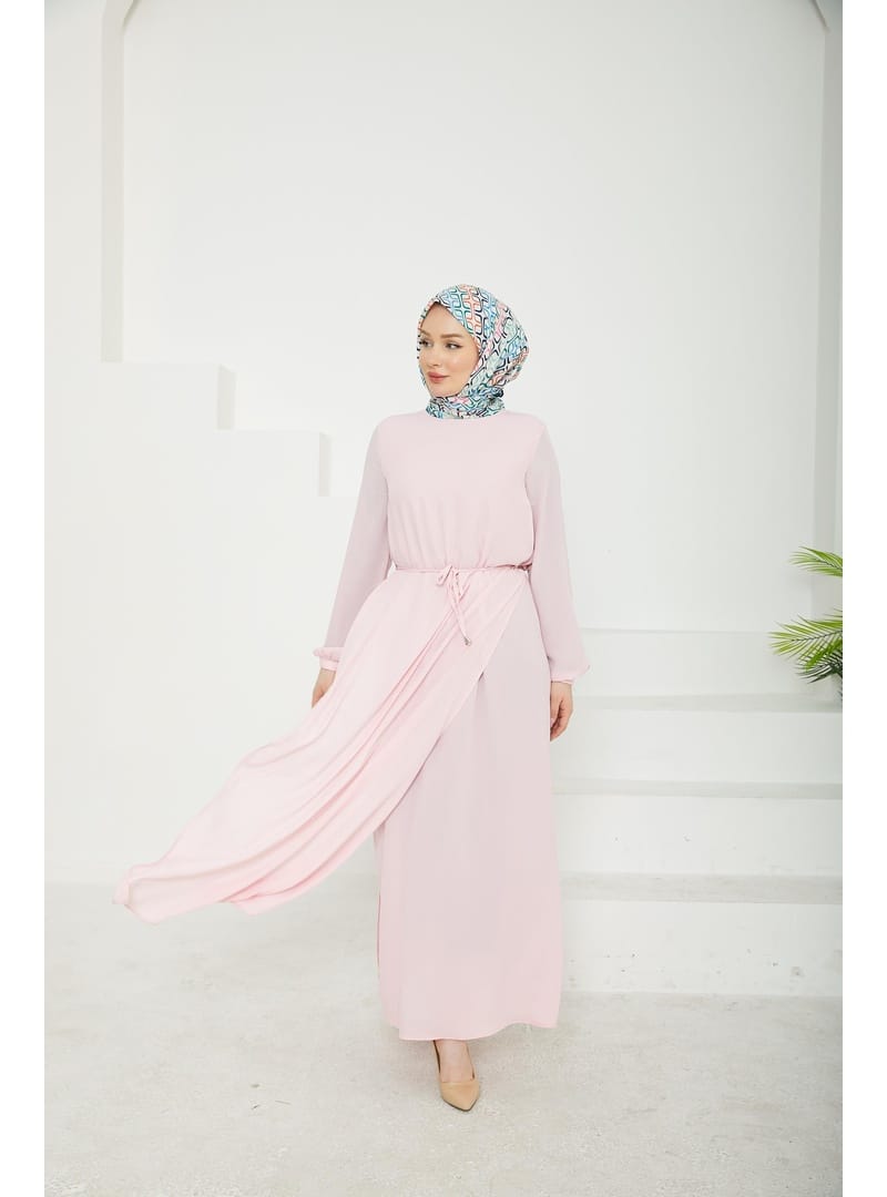 Kolları Lastikli Astarlı Elbise-Rose 25YT927 - Resim 3