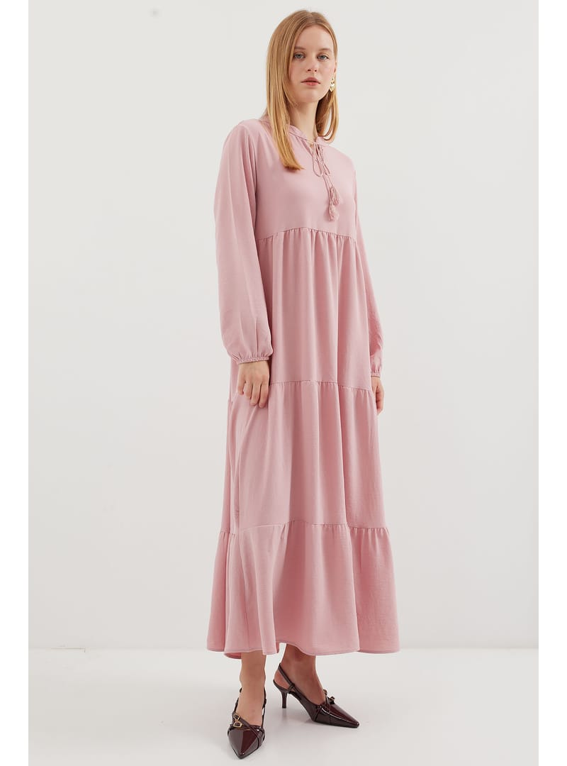 1627 Yaka Bağcıklı Tesettür Elbise - A. Pembe A. Pembe - Resim 3
